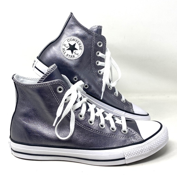 Converse Shoes - Converse Chuck Taylor High Black Metallic Leather Sneakers Women's Size A06166C